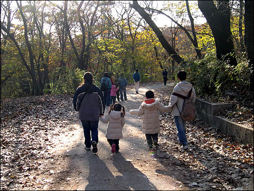 창덕궁같지 않은 낙엽 쌓인 오솔길을 걸어 가는 가족 모습이 정겹다. 